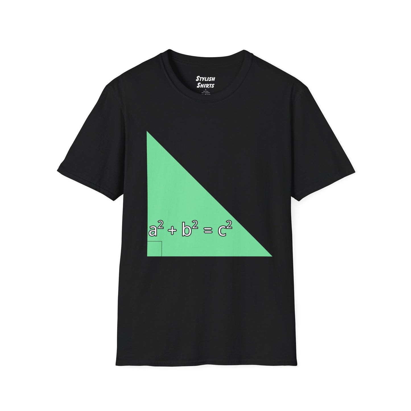 a black shirt that says green triangle with a square b square equals c square written inside the triangle