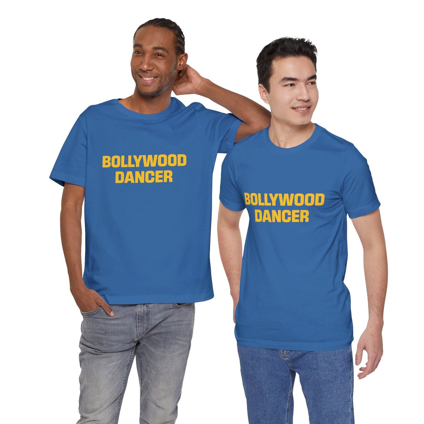 men wearing a columbia blue shirt that says Bollywood Dancer