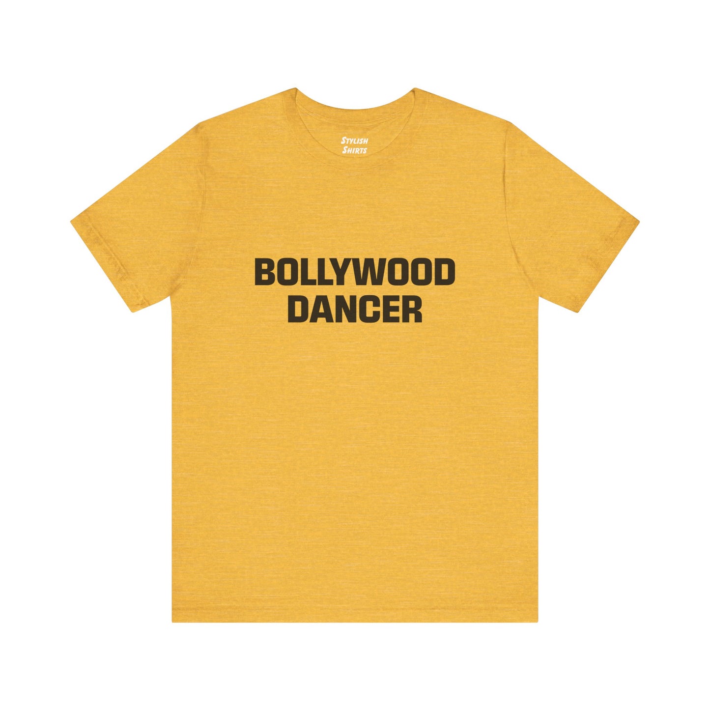 heather yellow gold shirt that says Bollywood Dancer