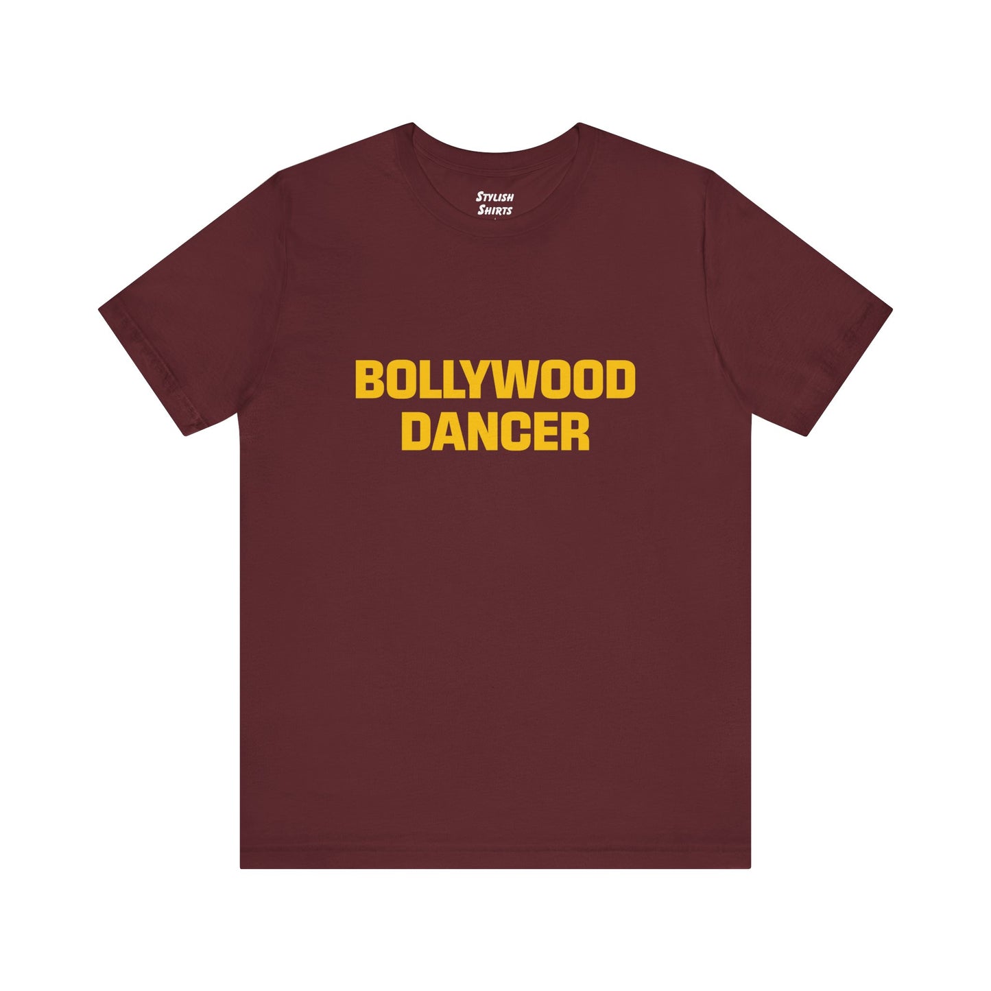 a person wearing a maroon shirt that says bollywood dancer