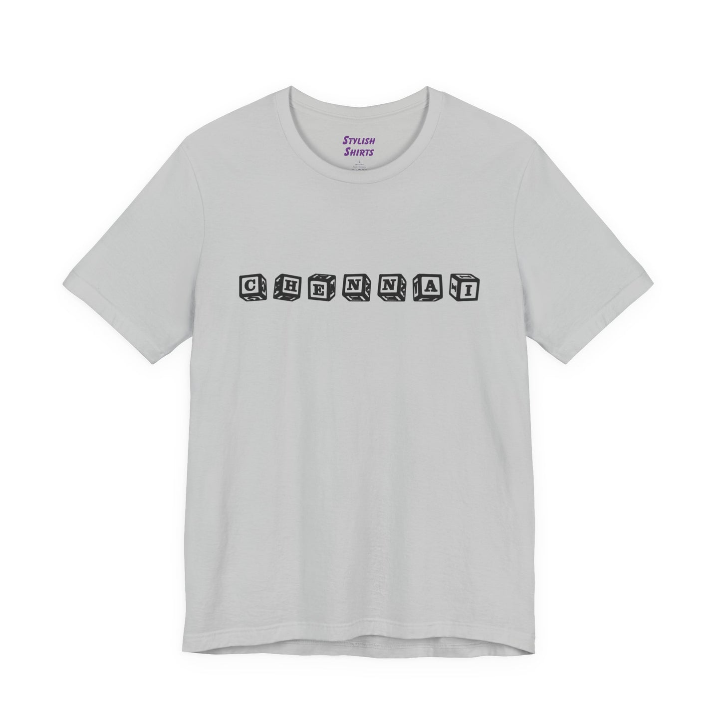 a solid athletic grey shirt that says chennai
