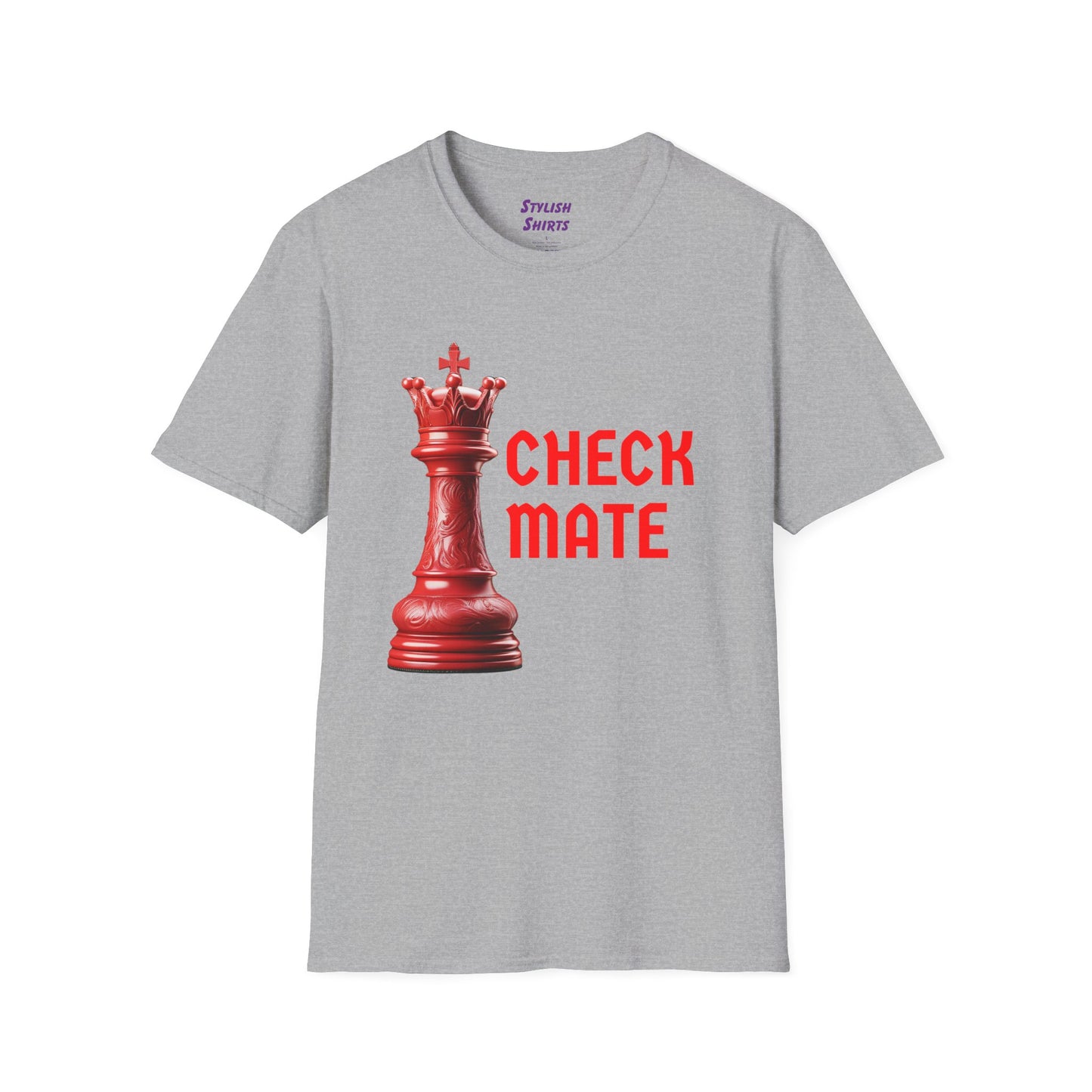a sport grey shirt that says checkmate with a king chess piece