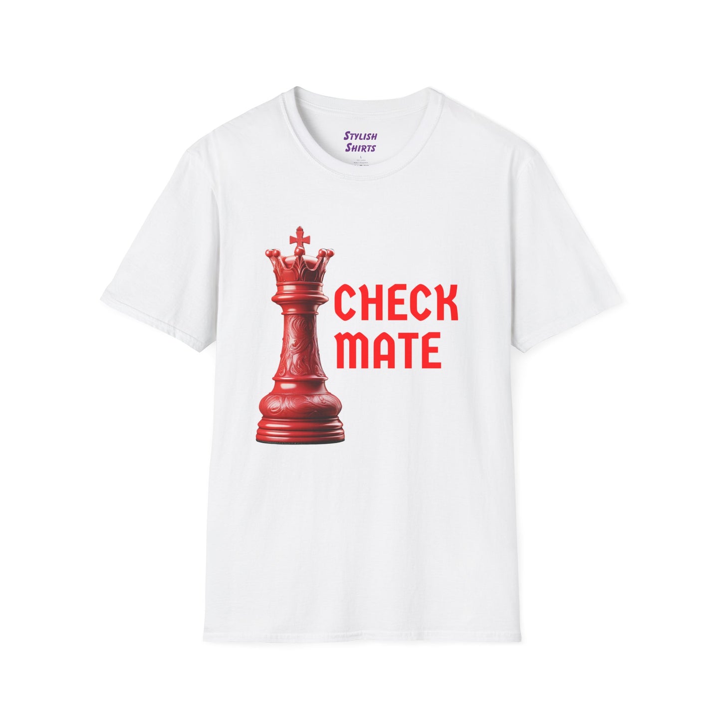 a white shirt that says checkmate with a king chess piece