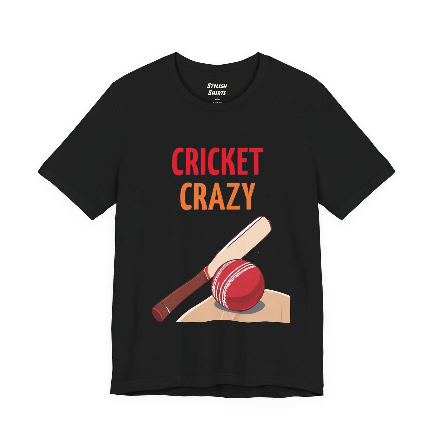 a black shirt that says cricket crazy with a graphic of a cricket bat and ball