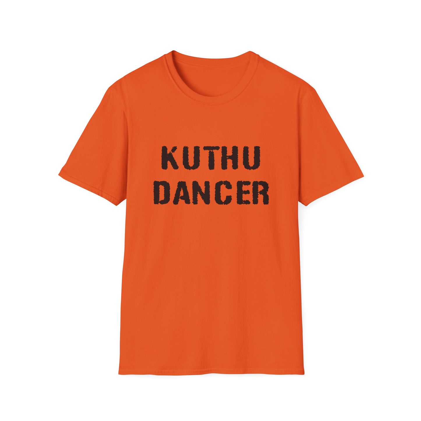 a orange shirt that says kuthu dancer