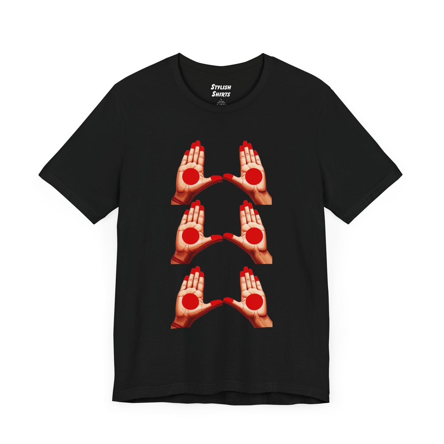 a black shirt that shows mudras