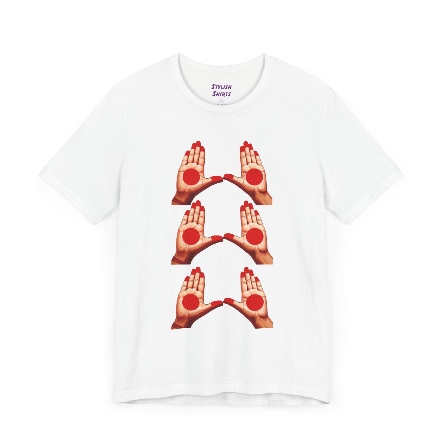 a white shirt that shows mudras