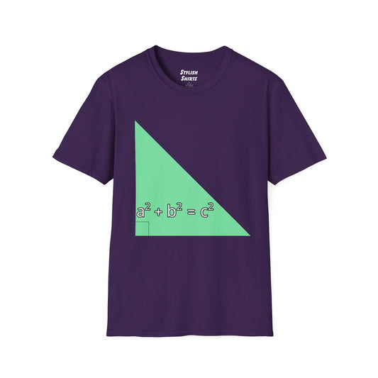 a purple shirt that says green triangle with a square b square equals c square written inside the triangle