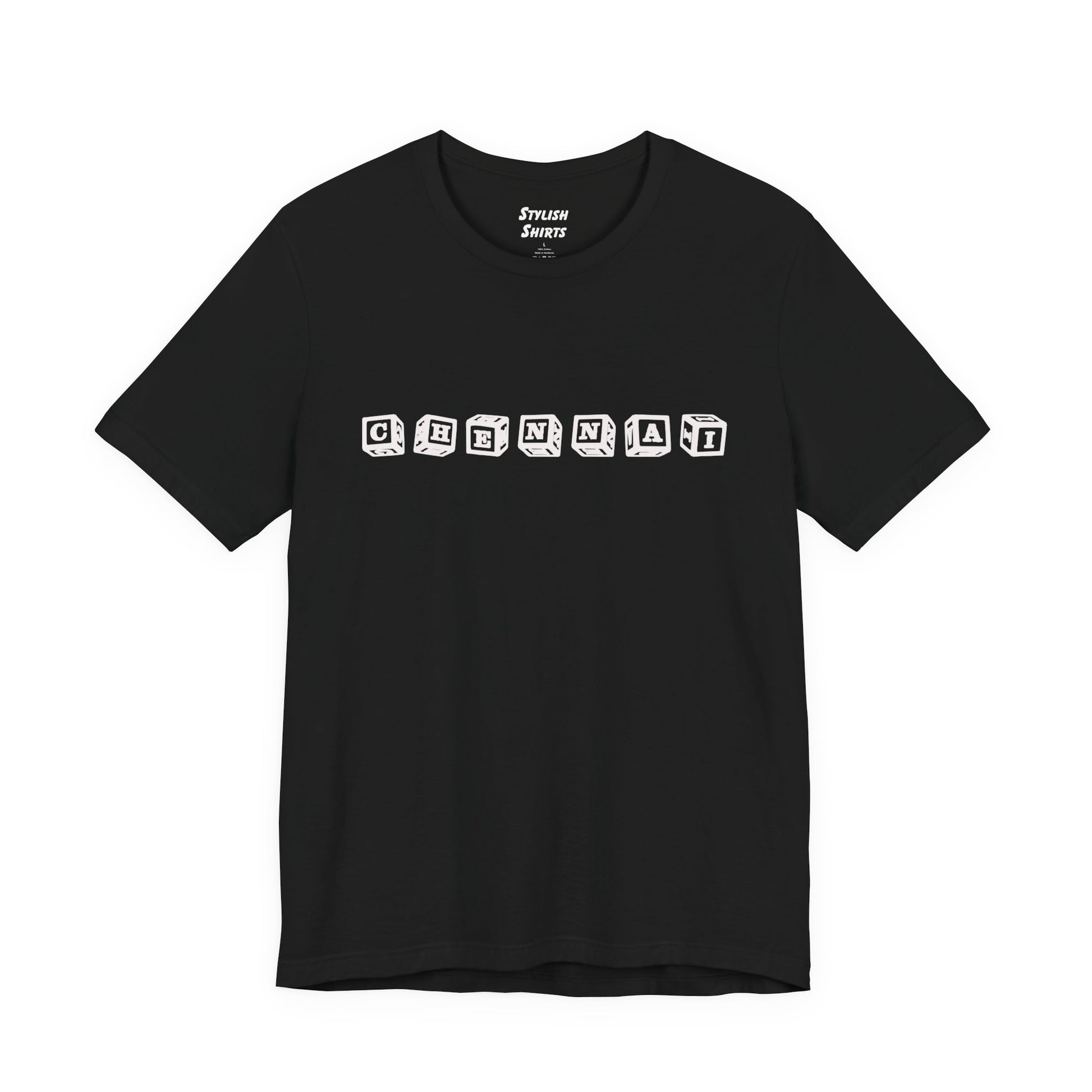 a black shirt that says chennai