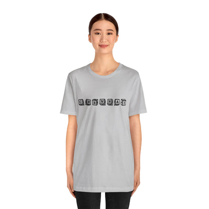 a woman wearing a solid athletic grey shirt that says chennai