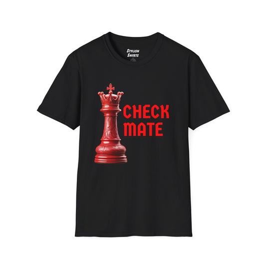 a black shirt that says checkmate with a king chess piece