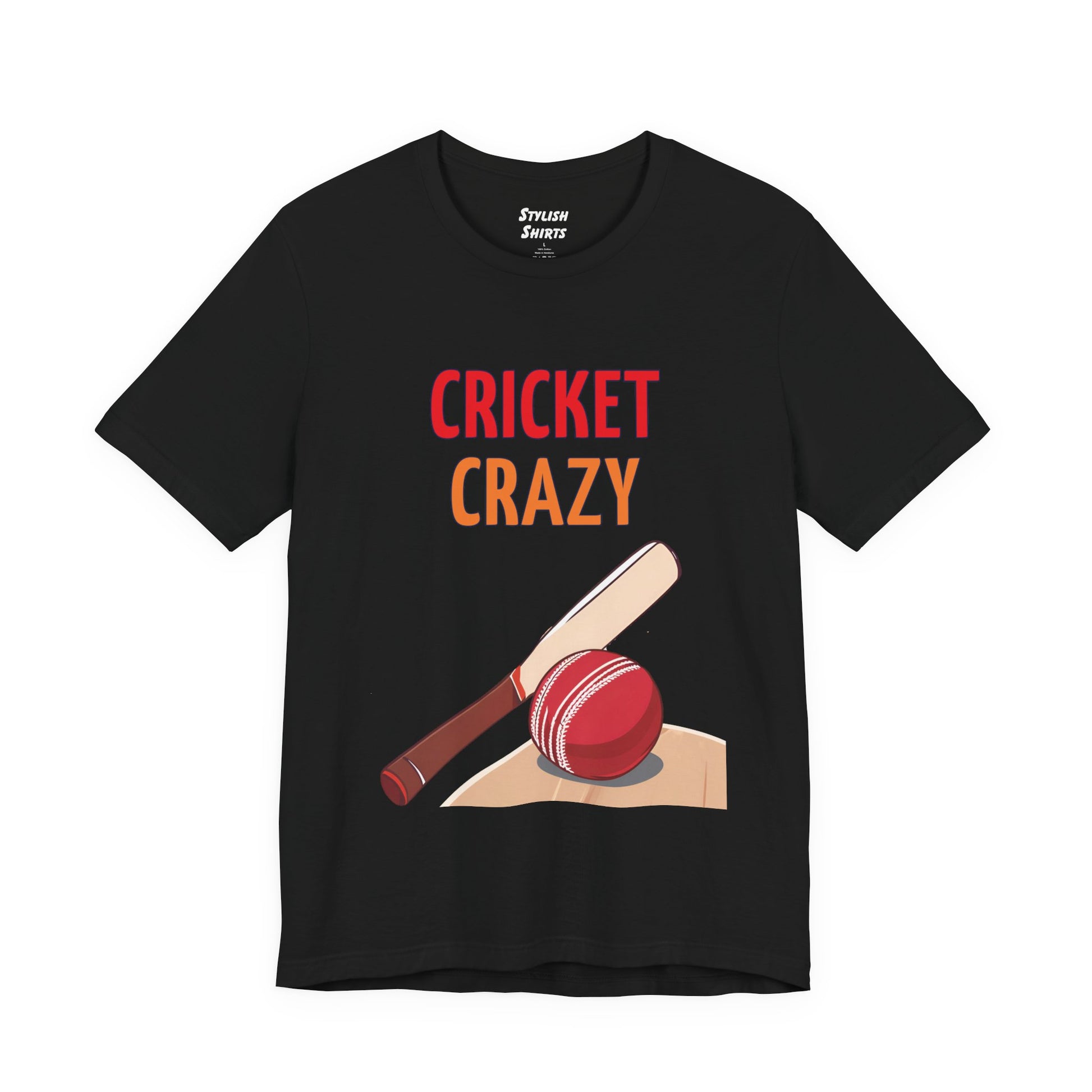 a black shirt that says cricket crazy with a graphic of a cricket bat and ball