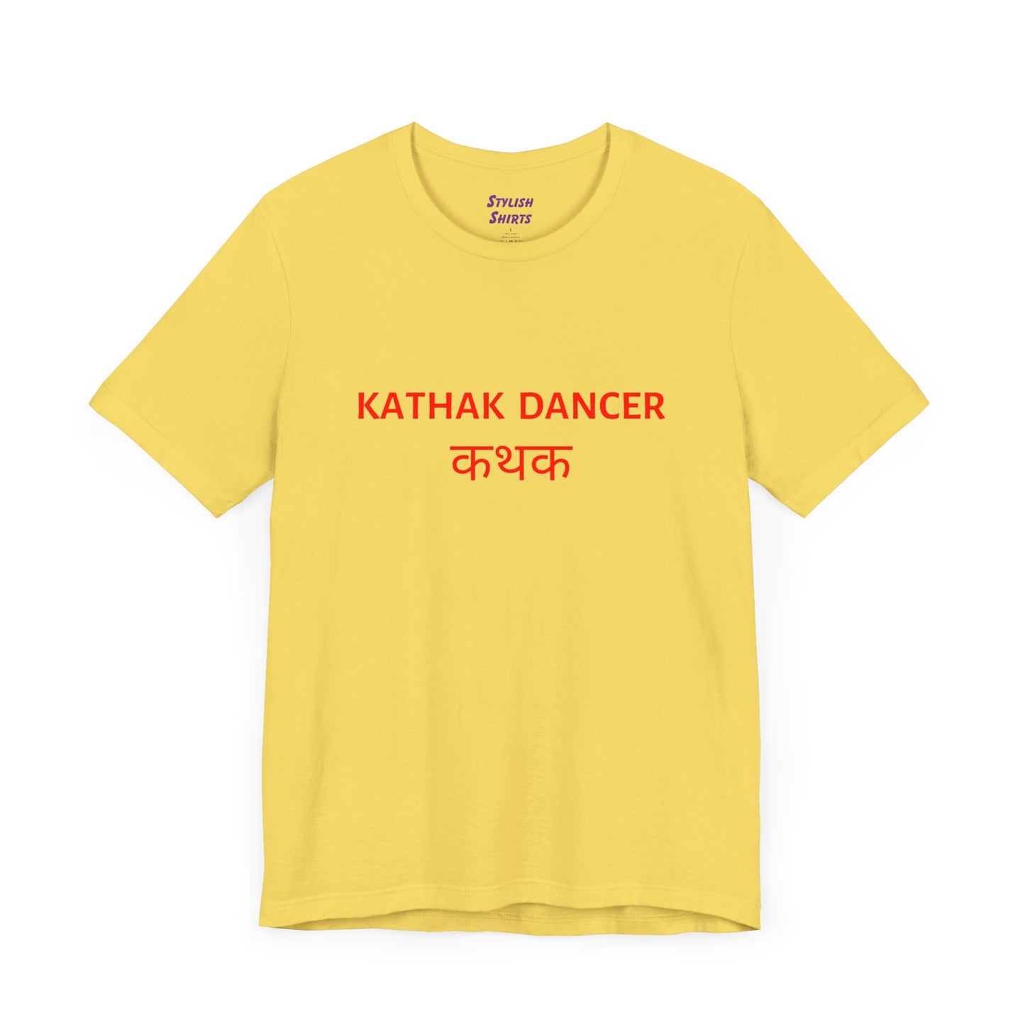 a maize yellow shirt that says kathak dancer