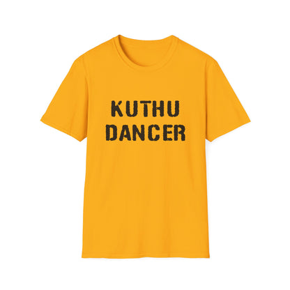 a gold shirt that says kuthu dancer