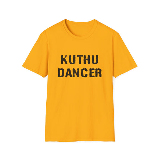 a gold shirt that says kuthu dancer