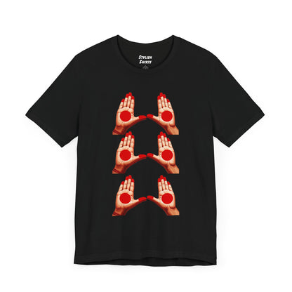 a black shirt that shows mudras