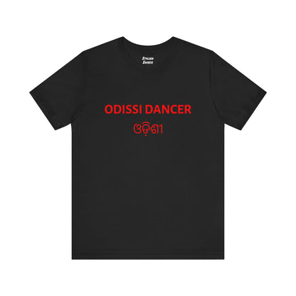 a black shirt that says Odissi dancer with Odissi also written in Odia