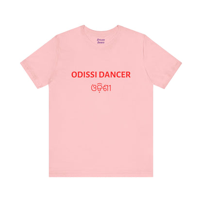 a pink shirt that says Odissi dancer with Odissi also written in Odia
